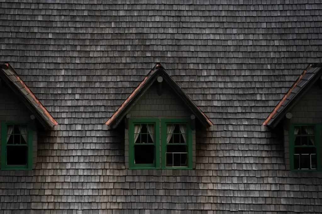 Weathered roof with dormers ready for replacement