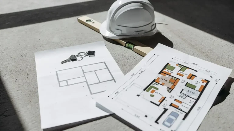 Hard hat and house plans for a roof inspection in Duluth, MN